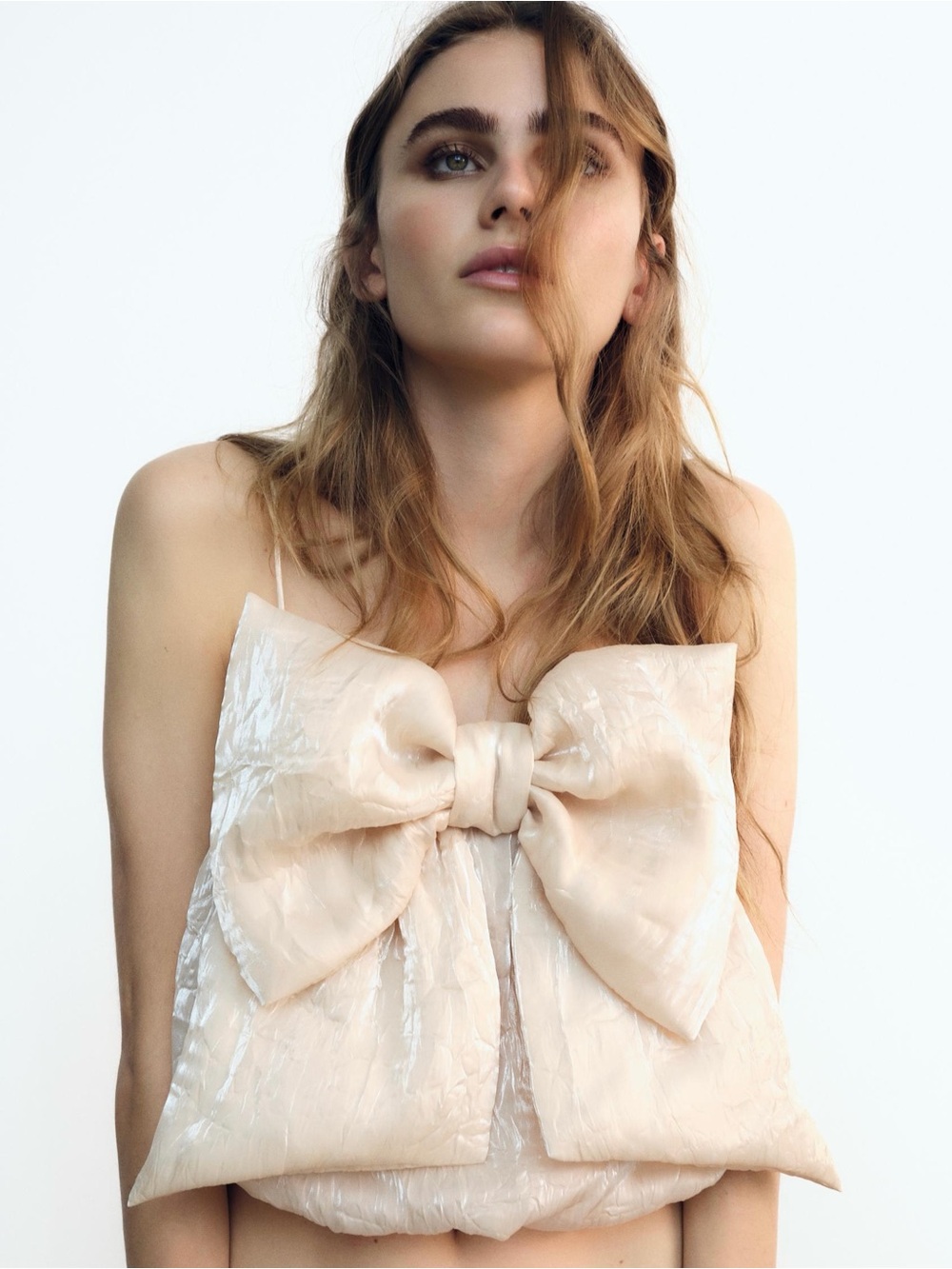 ZARA Sold Out Oversized Bow Top Cream Ecru Size S